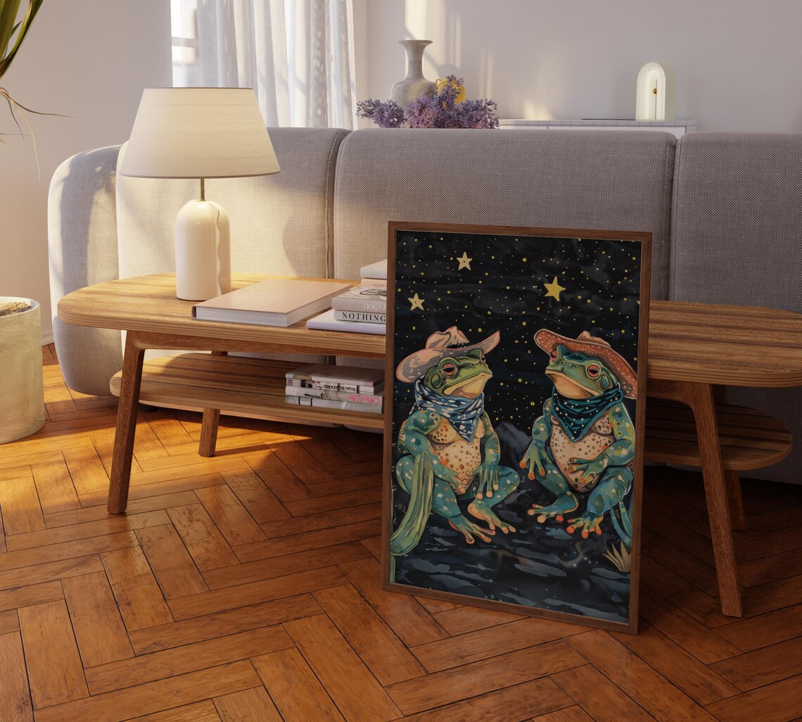 Cowboy Frog Oil Painting, Whimsical Western Art Print - Image 2