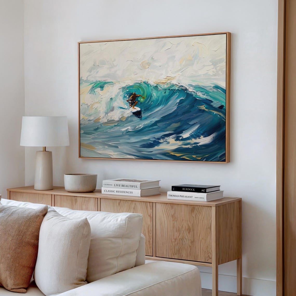Surfing On Blue Waves Oil Painting Stretched Print Wall Art Surfing Painting Surfer Gifts Wall Art Gift Sob1 - Image 4
