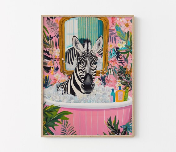 Zebra in a Bubble Bath Under a Gilded Gold Framed Mirror Poster