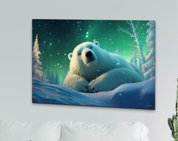 Sleeping Polar Bear Northern Lights Aurora Winter Wonderland Wall Art
