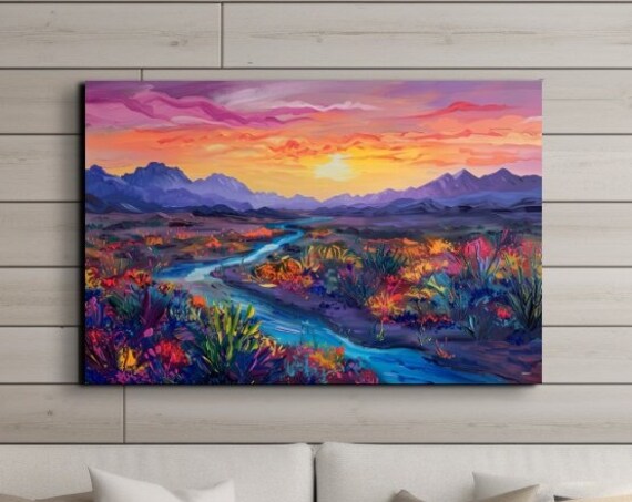 Southwestern Desert Rio Grande Ready To Hang Wall Art Print Retro Wall Art Colorful Wall Art