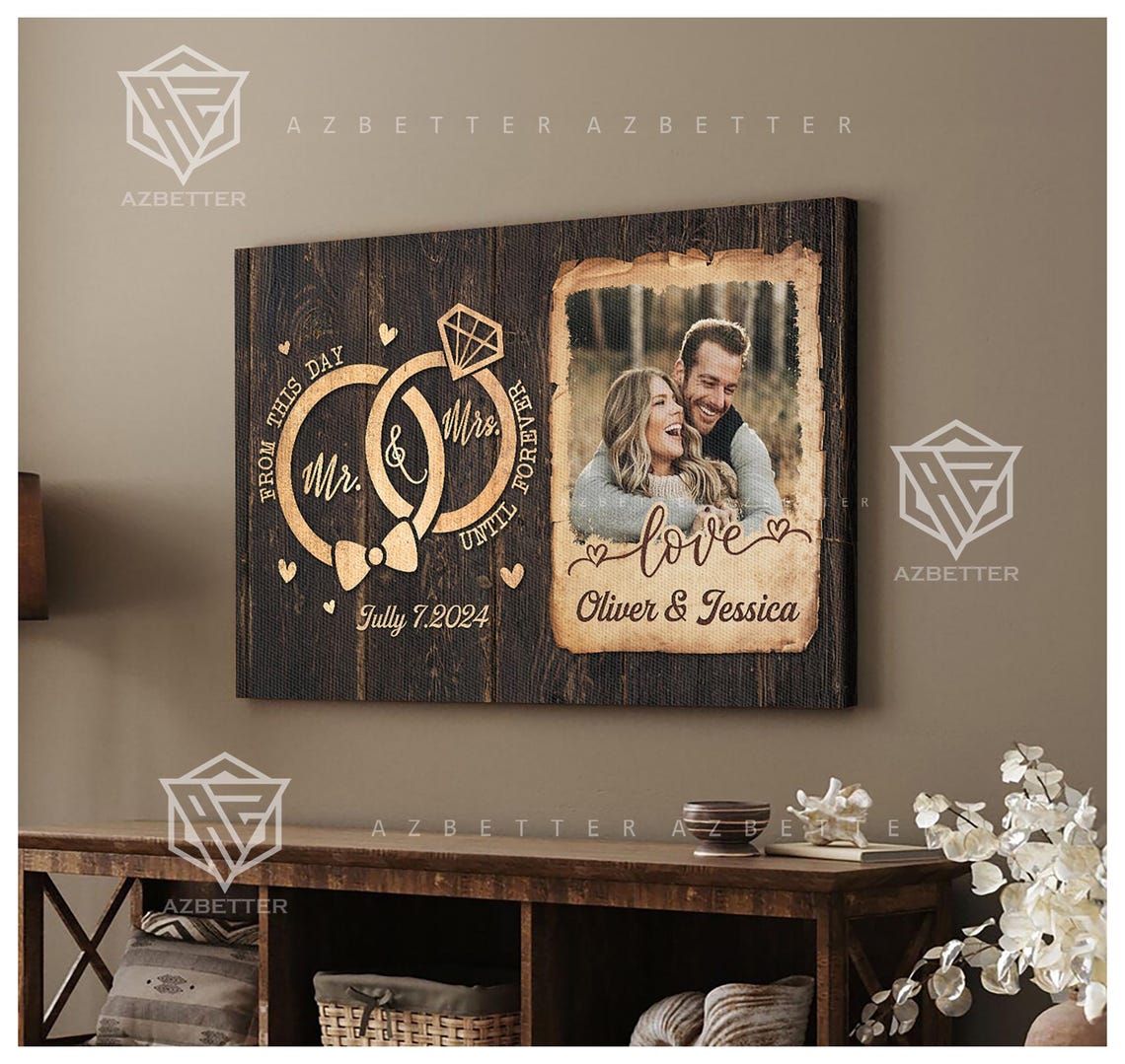 Personalized Mr Mrs Wedding Custom Couple Photo Name Wall Art Romantic Gift For Anniversary Newlyweds Wall Art - Image 4