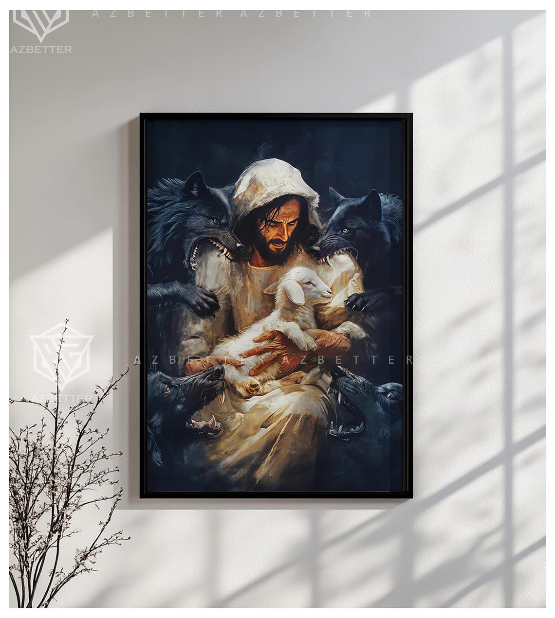 Jesus Protecting The Lamb From Wolves Christian Faith Canvas Poster
