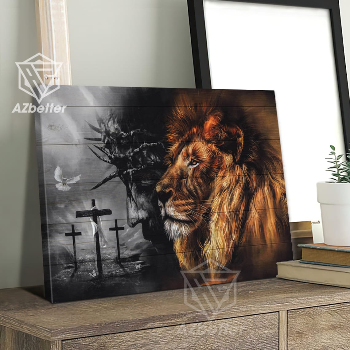 Lion Of Judah Jesus Crown Of Thorns Three Crosses Faith Poster - Image 2