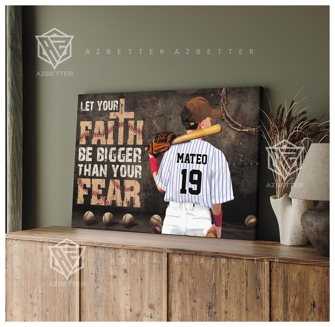 Personalized Baseball Scripture Let Your Faith Be Bigger Than Your Fear Custom Gift For Baseball Player Baseball Birthday Gift - Image 2