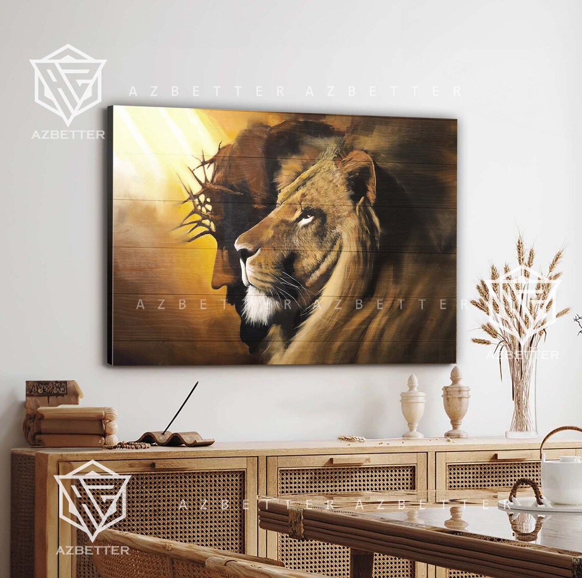 Lion And Jesus Art God Wall Art Home Decor Gift For Christians Jesus Painting Lion Of Judah Church Decor Christ Art - Image 5