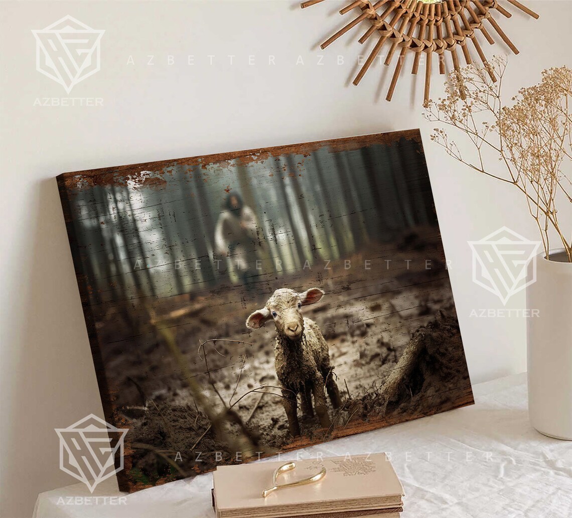He Left The 99 To Rescue Me Lost Lamb Jesus Shepherd Christian Poster - Image 3