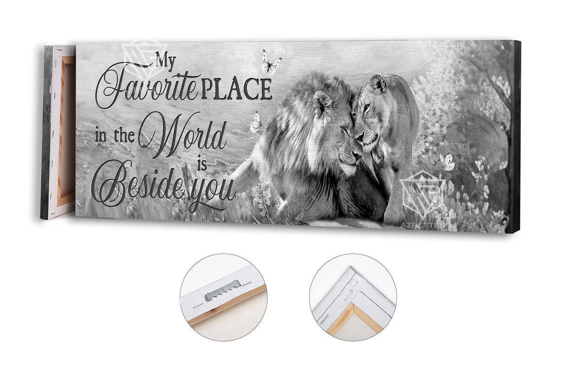 Lion Couple My Favorite Place In The World Is Beside You Valentine Bedroom Wall Art Lion Lover Wedding Anniversary For Wife - Image 2