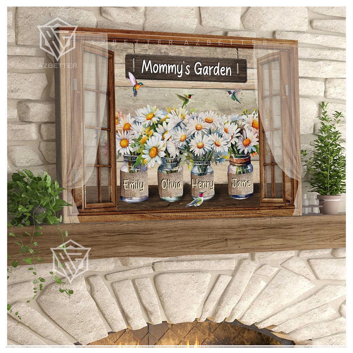 Mommy's Garden Rustic Window Daisy Jar Personalized Flower Wall Poster - Image 5