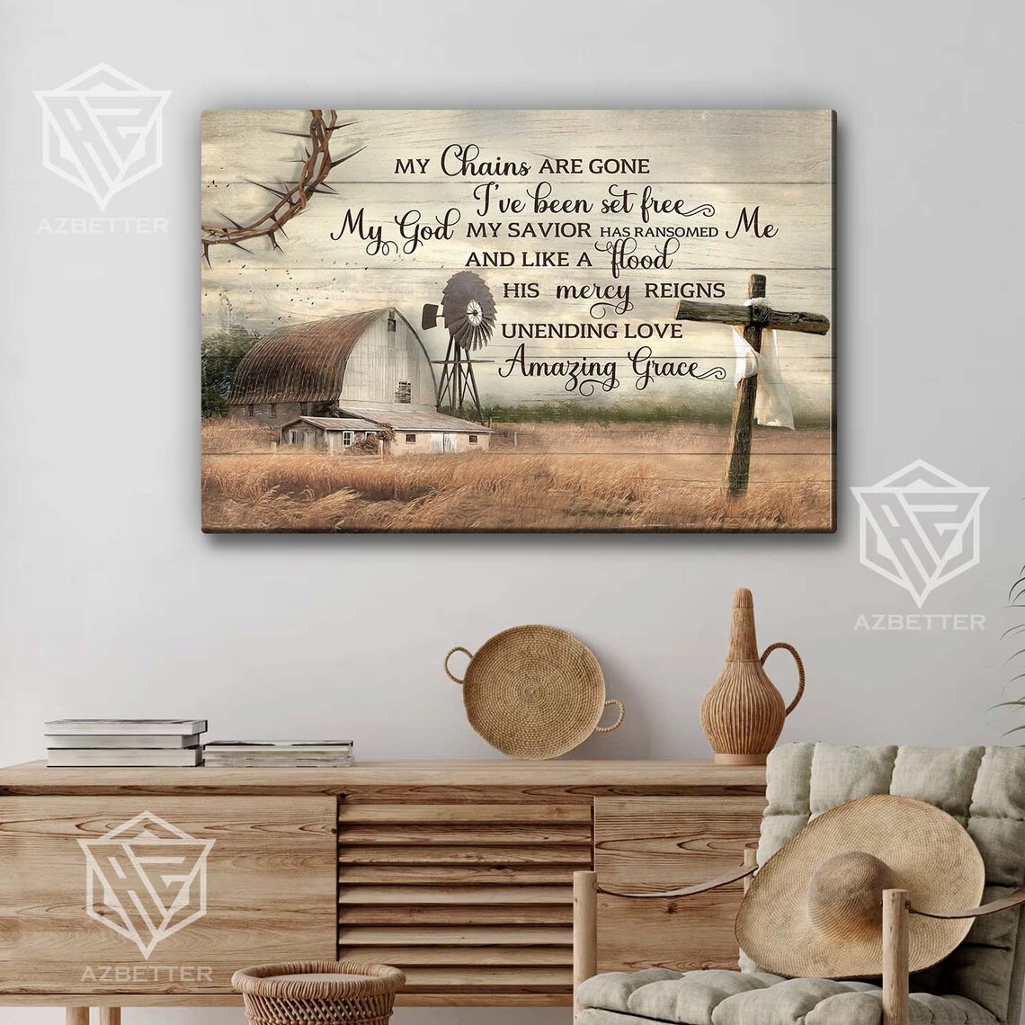 My Chains Are Gone Amazing Grace Hymn Barn Cross Farmhouse Poster - Image 3