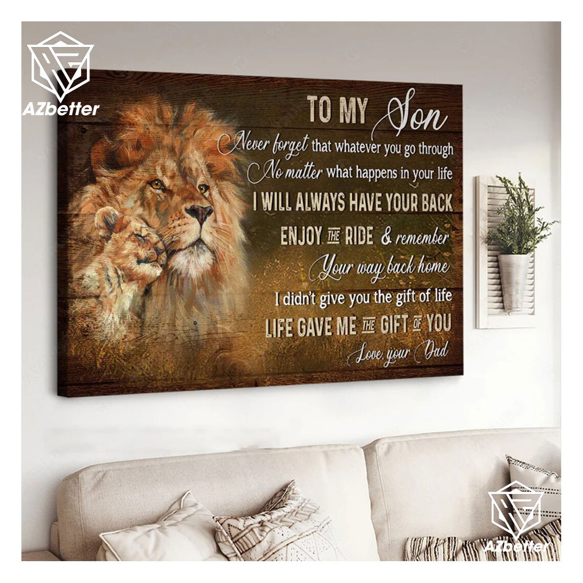 Lion And Cub To My Son Always Have Your Back Dad Gift Art Poster