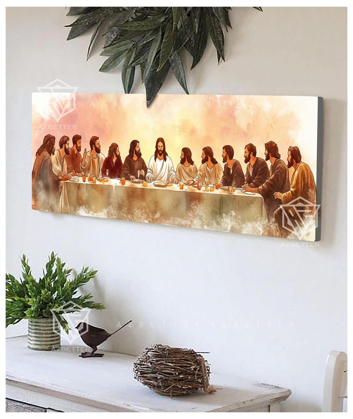 The Last Supper Jesus And Apostles Watercolor Panoramic Poster - Image 3