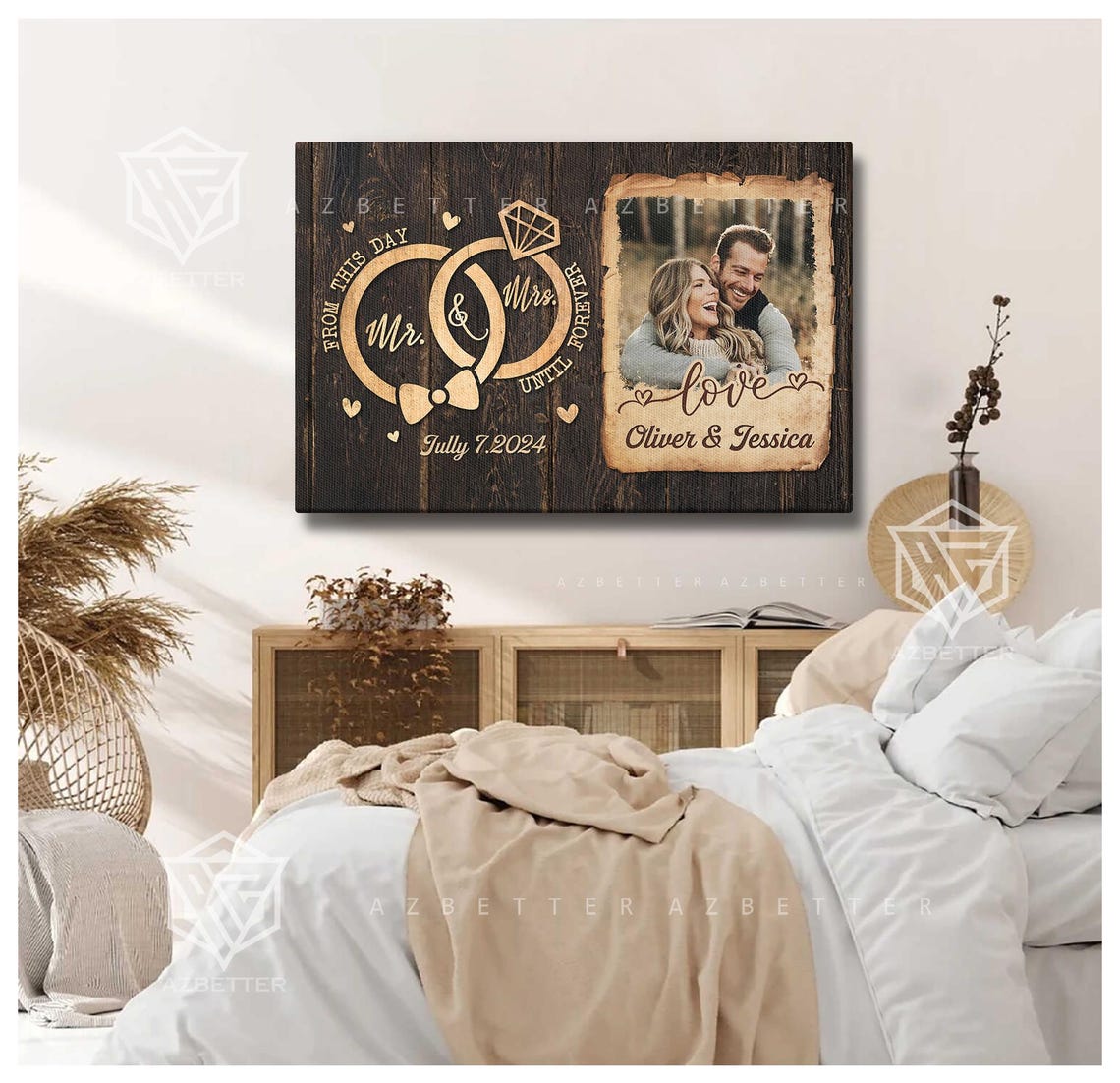 Personalized Mr Mrs Wedding Custom Couple Photo Name Wall Art Romantic Gift For Anniversary Newlyweds Wall Art - Image 3