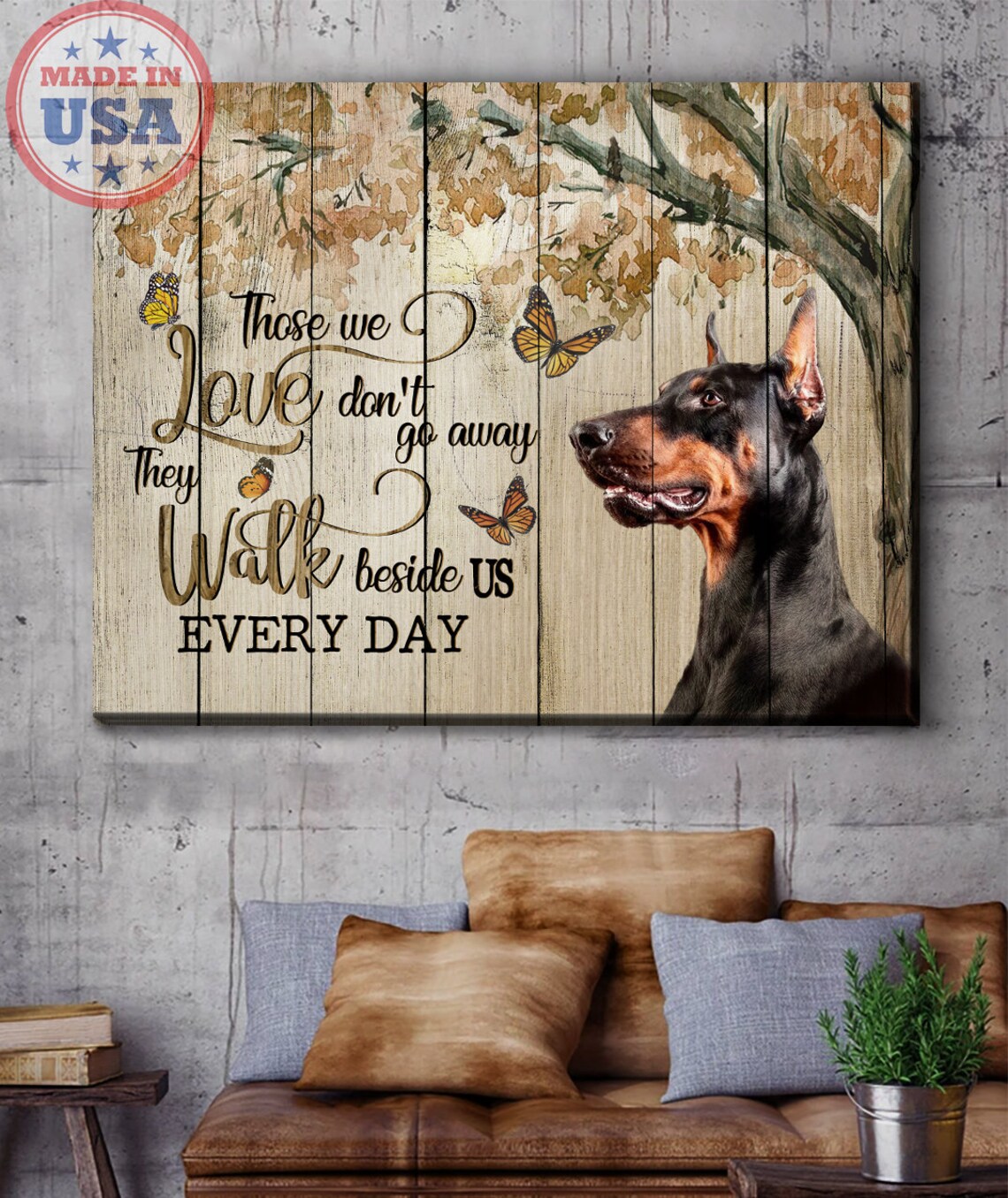 Doberman Pinscher with Monarch Butterflies Memorial Quote Poster - Image 4