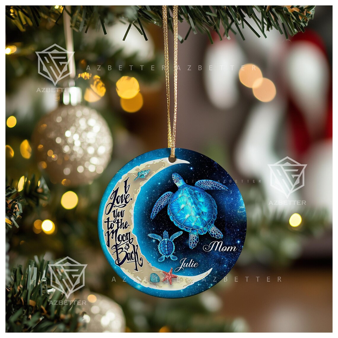 Sea Turtle Mom Love You To The Moon And Back Christmas Ornament Poster - Image 3