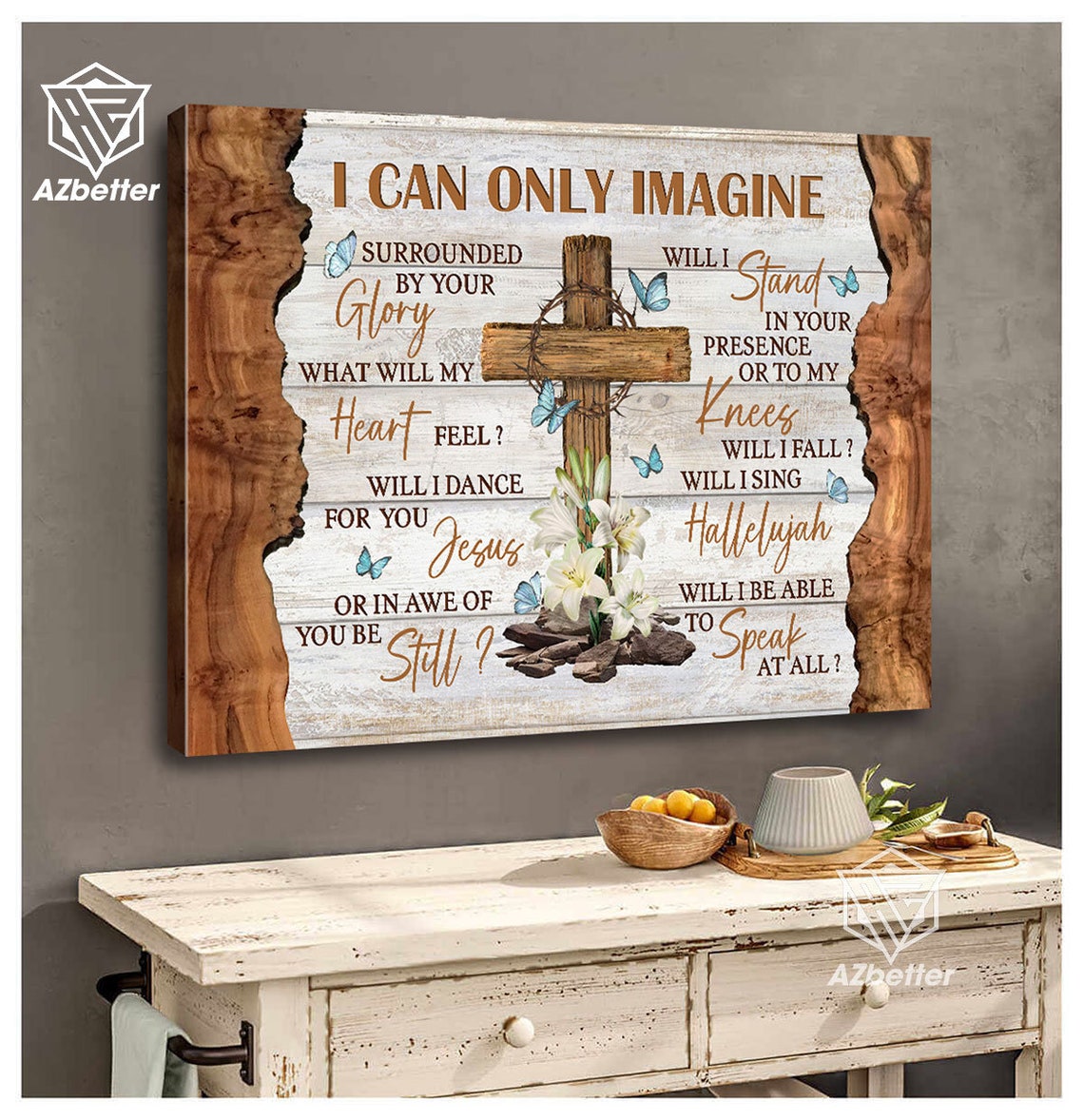 I Can Only Imagine Song Lyrics Wooden Cross Crown Farmhouse Poster - Image 5