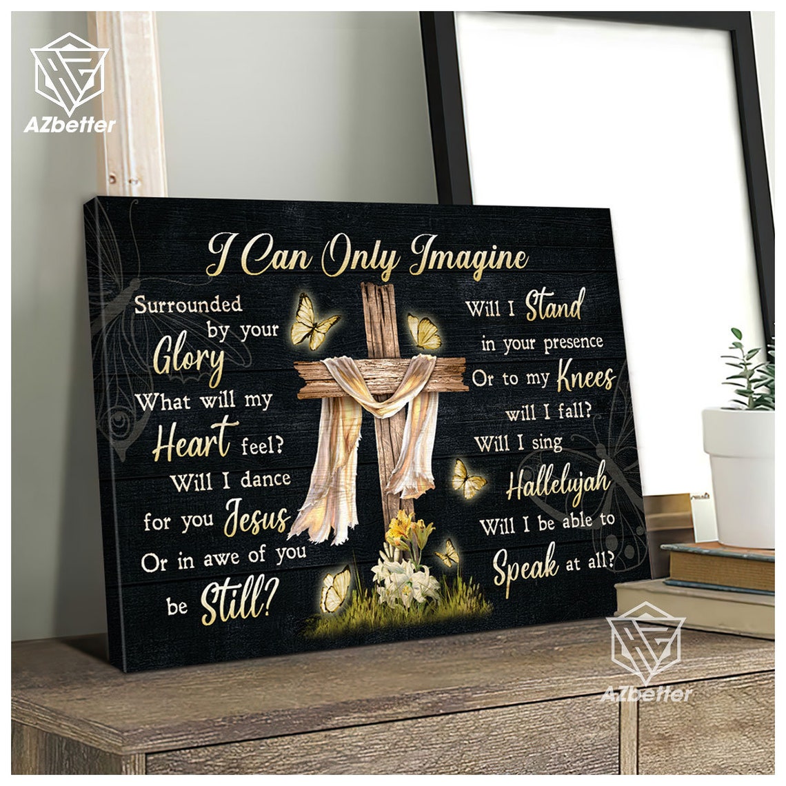 I Can Only Imagine Lyrics Cross White Cloth Lily Butterfly Poster - Image 5