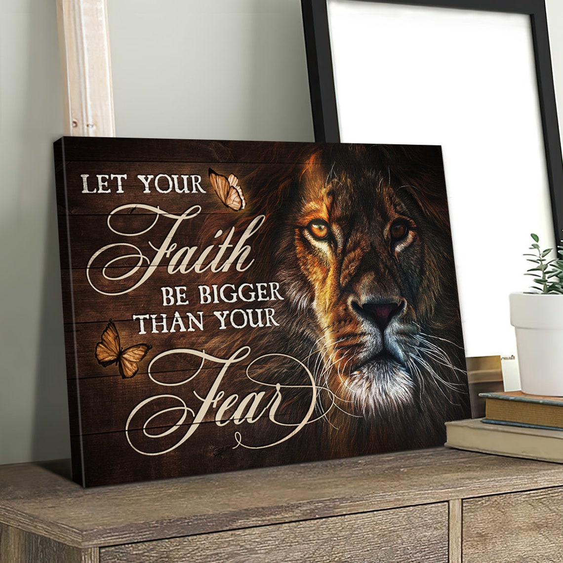 Lion Let Your Faith Be Bigger Than Your Fear Lion Of Judah Wall Art God Home Decor Christian Gift Lion Of God Painting - Image 3