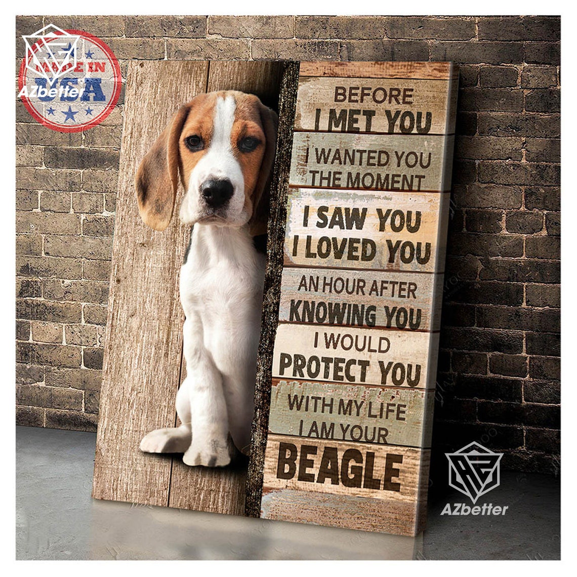 Beagle Puppy Before I Met You Love Pledge Rustic Plank Poster - Image 5
