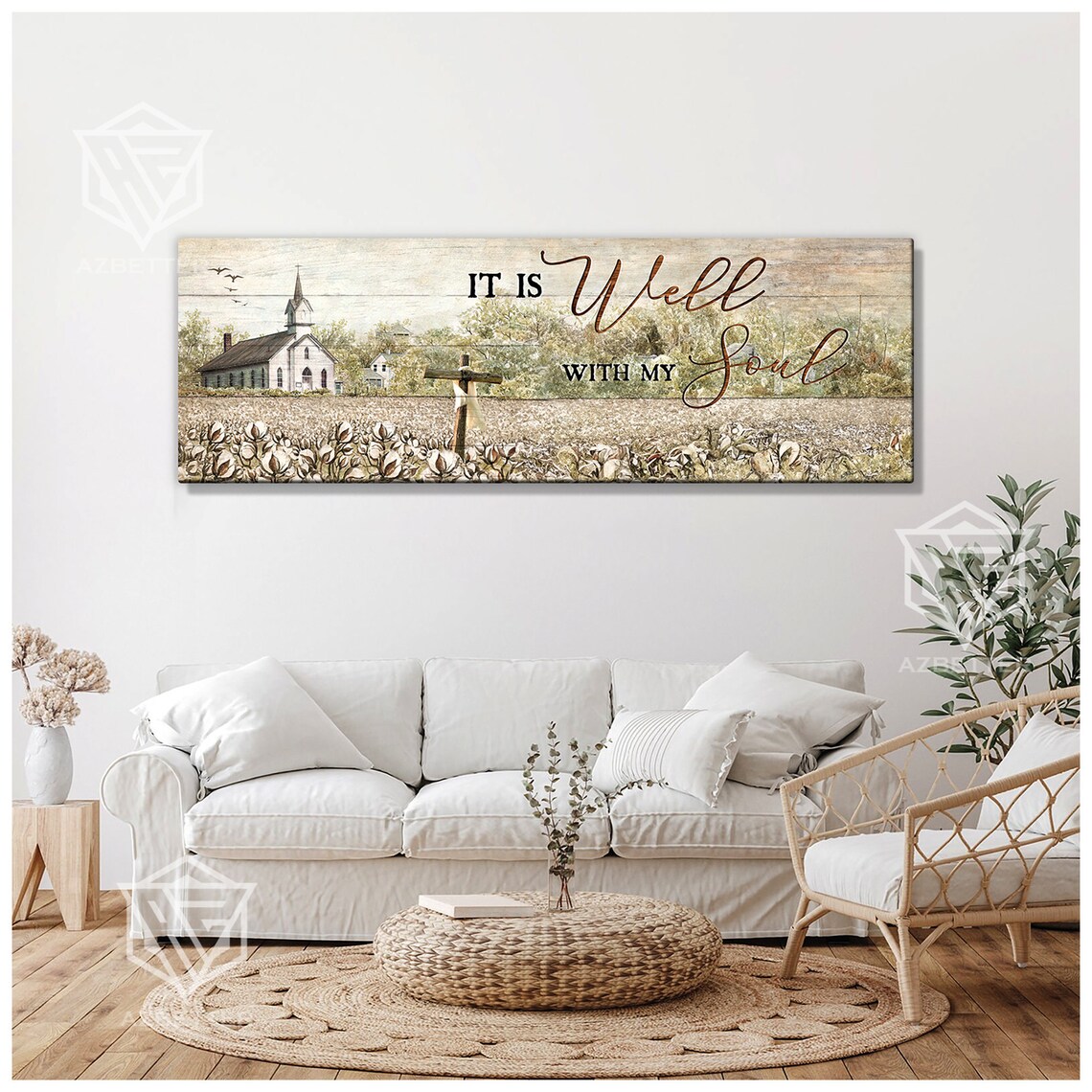 It Is Well With My Soul Country Church Cotton Field Scene Poster - Image 3