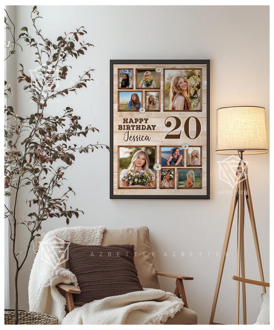 Happy Birthday Jessica Number 20 Daisy Photo Collage Keepsake Poster - Image 5