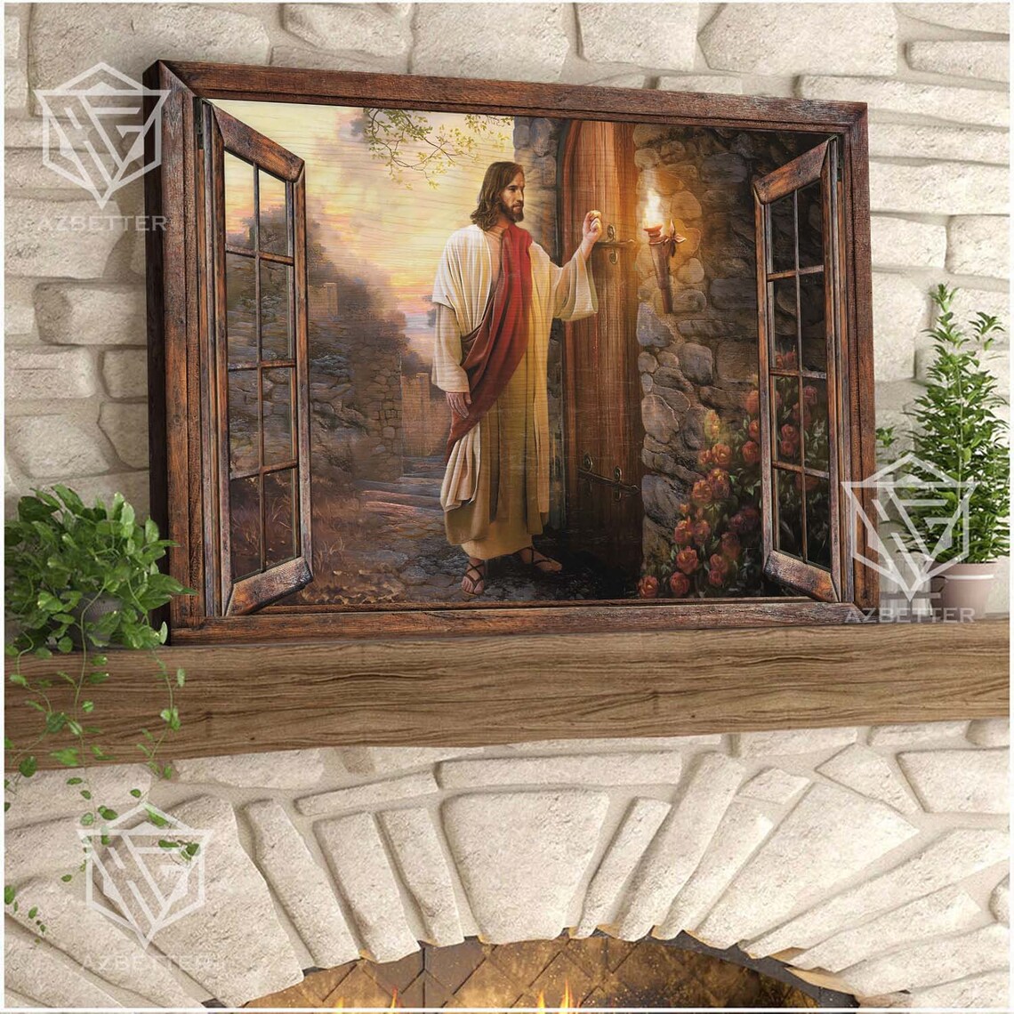 Jesus Knocking At The Door Open Window Sunset Scene Art Poster - Image 5