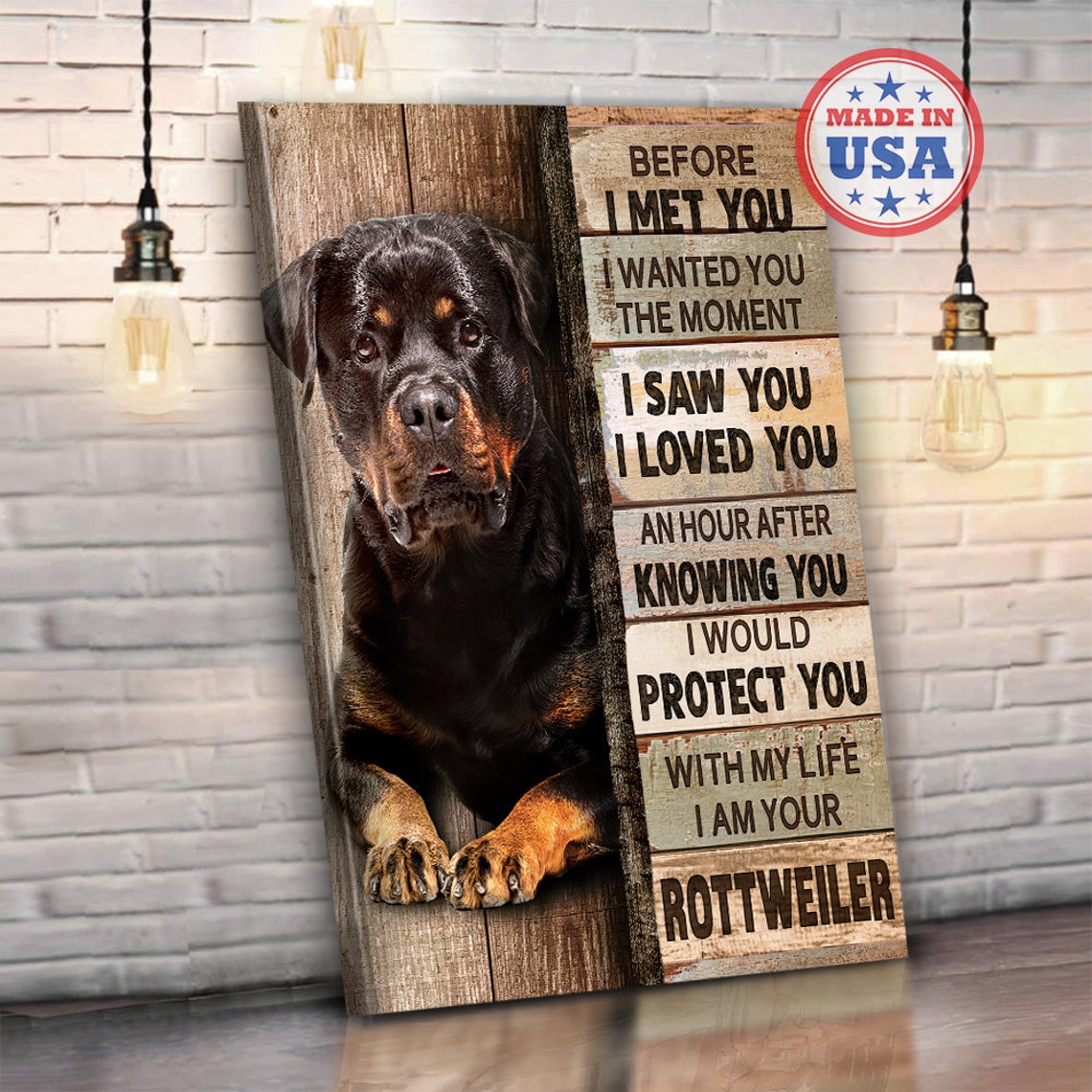 Rottweiler Puppy Before I Met You Love Pledge Rustic Plank Poster - Image 4