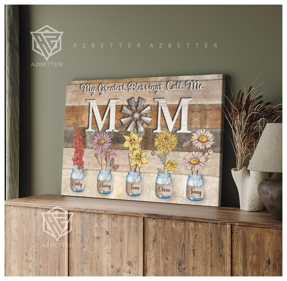 My Greatest Blessings Call Me Mom Birth Month Flower Jar Wall Poster - Image 3