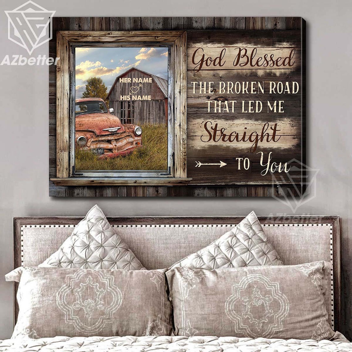 Custom Couple Rustic Truck Barn God Blessed the Broken Road Poster - Image 2