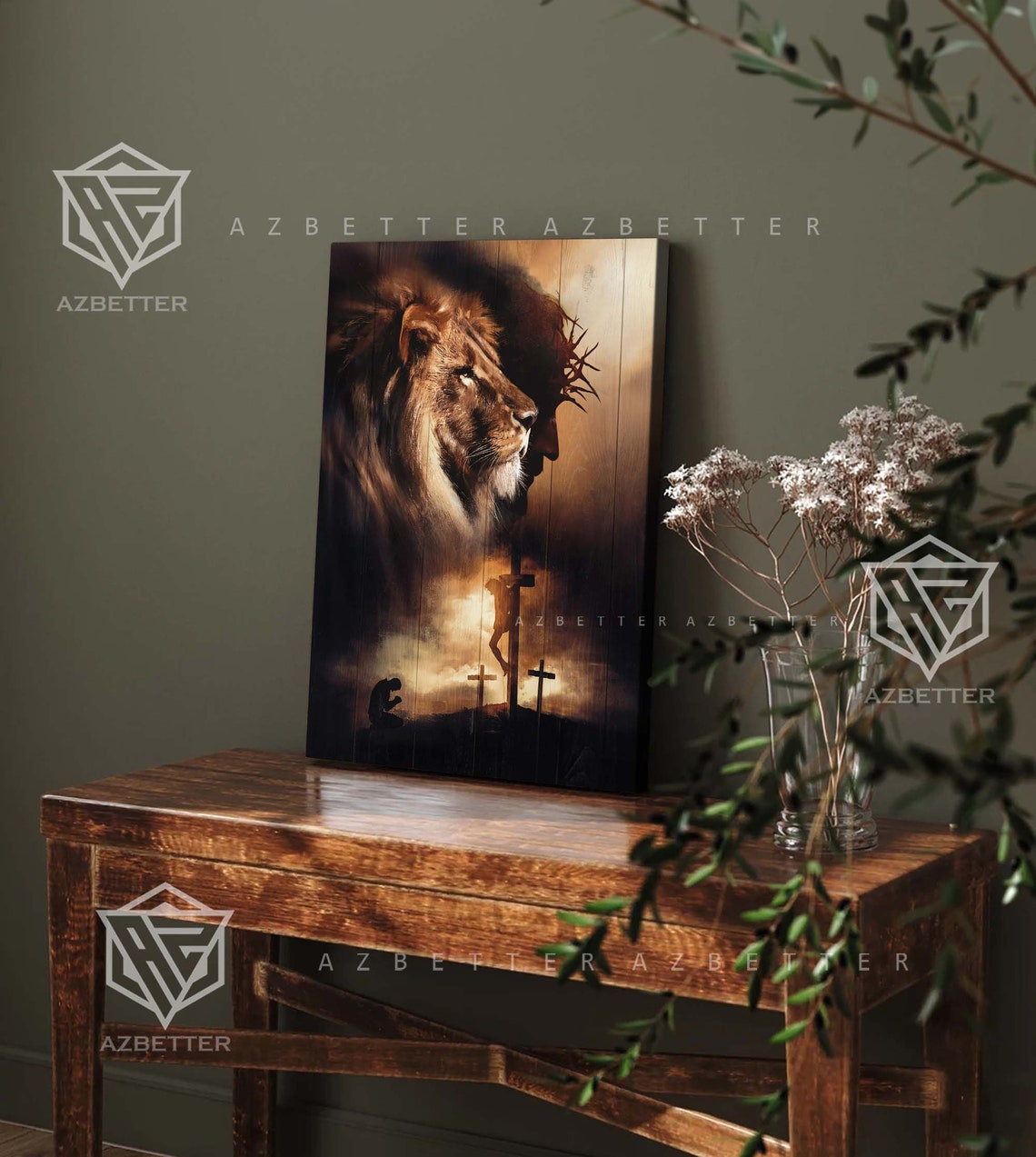 Lion And Jesus Art Painting God Wall Art Home Decor Gift For Christian Family Jesus Painting Lion Of Judad Praying With Jesus - Image 4