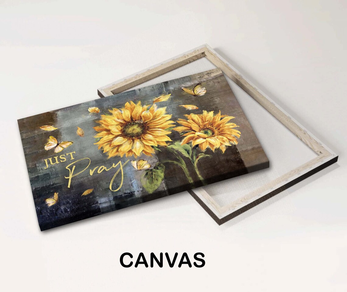Just Pray Sunflower And Butterfly Rustic Farmhouse Vintage Poster - Image 2
