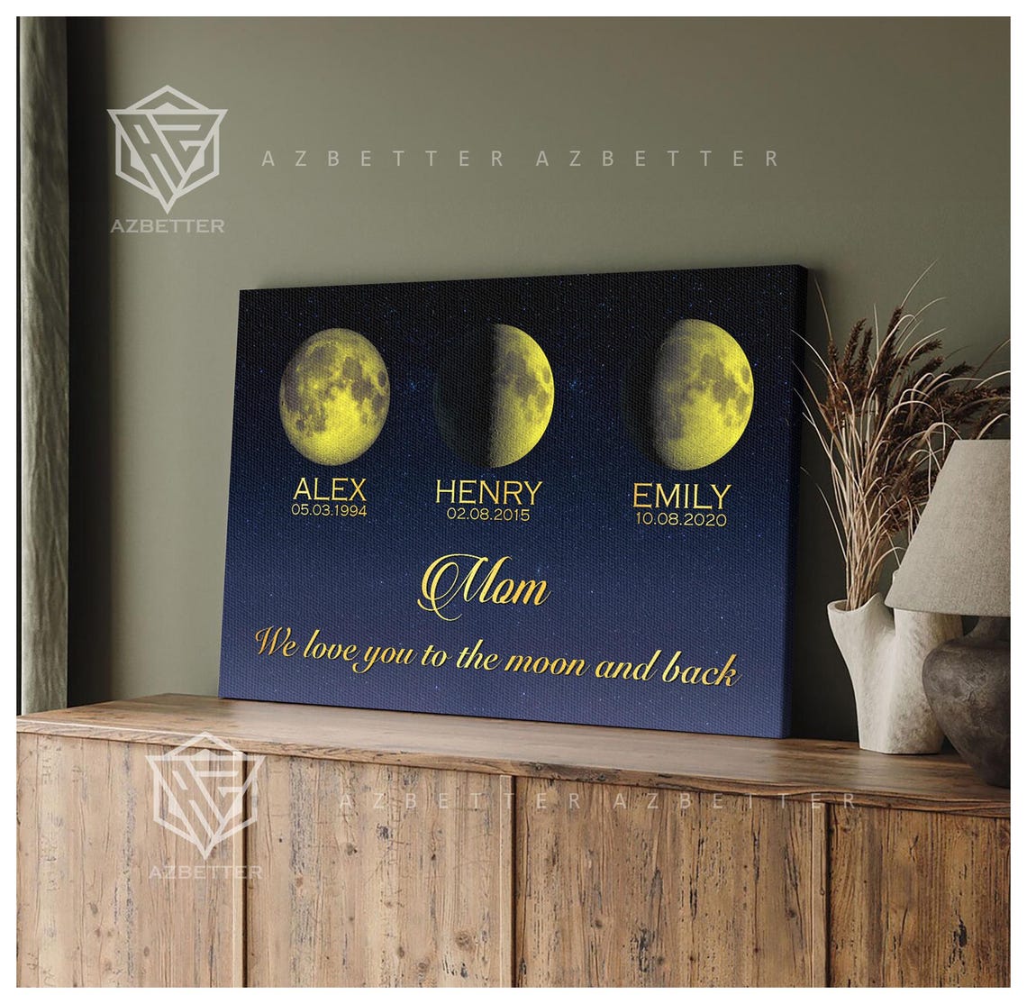 We Love You To The Moon And Back Custom Moon Phase Family Wall Poster - Image 2