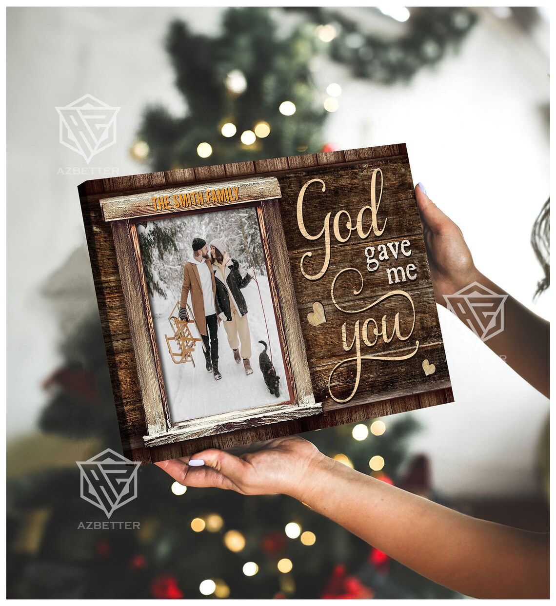 Personalized God Gave Me You Rustic Wooden Family Couple Photo Poster - Image 3