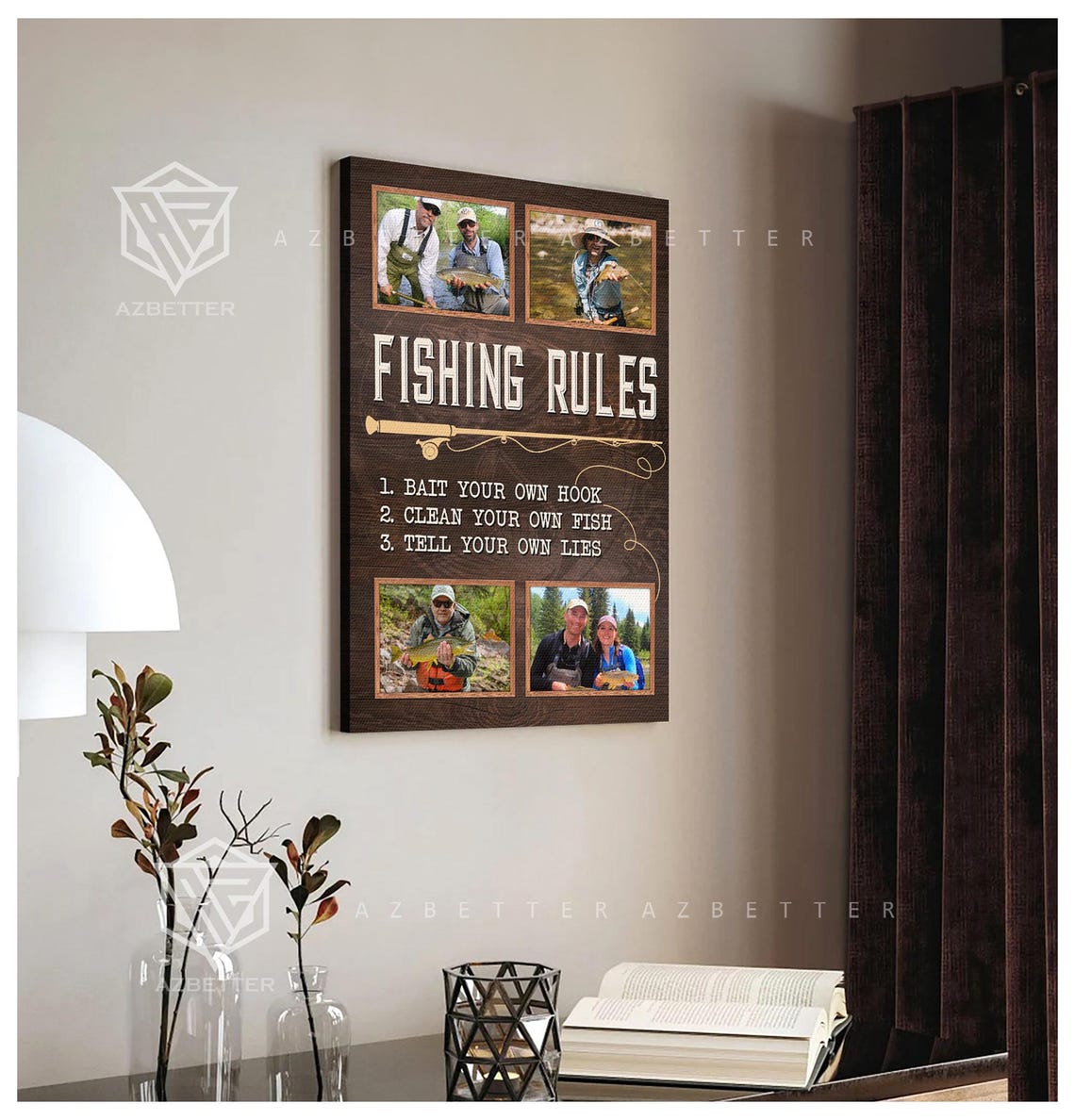 Fishing Rules Photo Collage Humorous Angler Tribute Canvas Wall Poster - Image 2