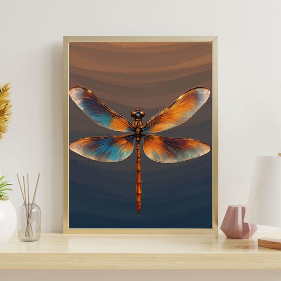 Ethereal Dragonfly Wall Art Boho Nature Print Colorful Insect Decor Hayalmeyal Workshop