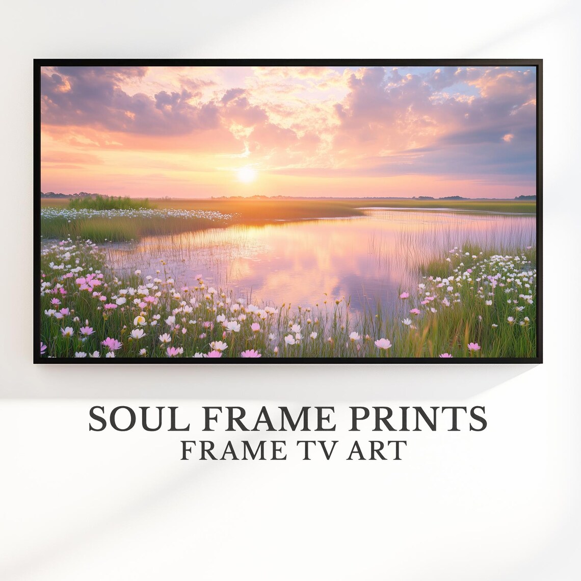 Lowcountry Marsh Sunset Pink Wildflowers Romantic Evening Frame TV Art Print
