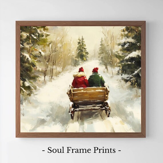 Winter Sleigh Ride Through Snowy Woods Cozy Christmas Holiday Poster
