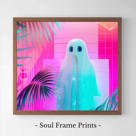 Iridescent Art Print Minimalist Halloween Wall Decor Vibrant Pastel Colors Modern Ghostly Abstract 112