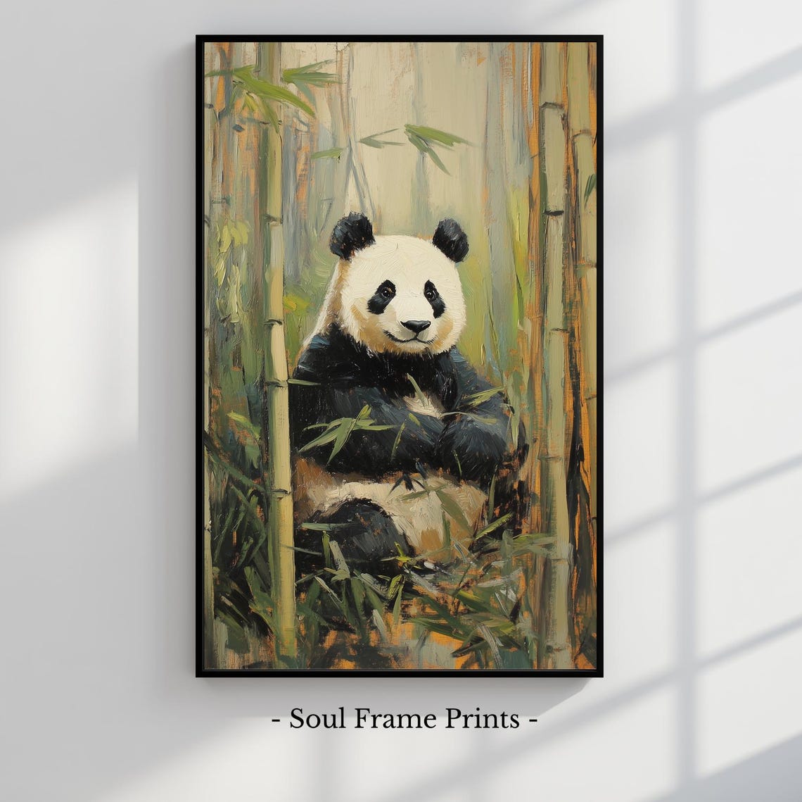 Giant Panda In Bamboo Forest Painting Poster Wildlife Nature Decor