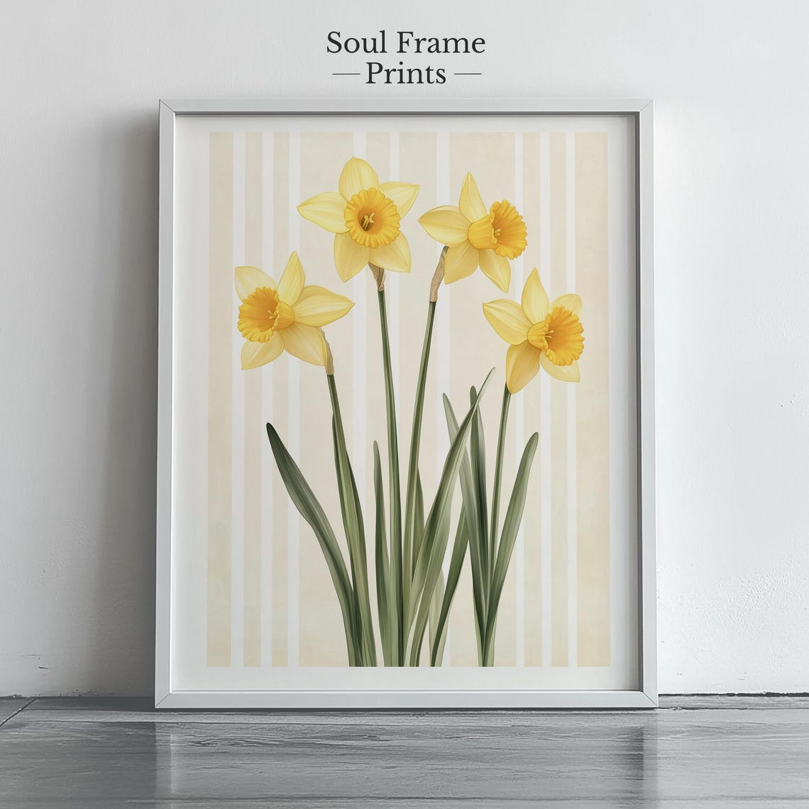 Cheerful Yellow Daffodil Spring Botanical Art Print on Cream