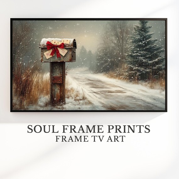 Rustic Christmas Mailbox on a Snowy Winter Road Holiday Poster