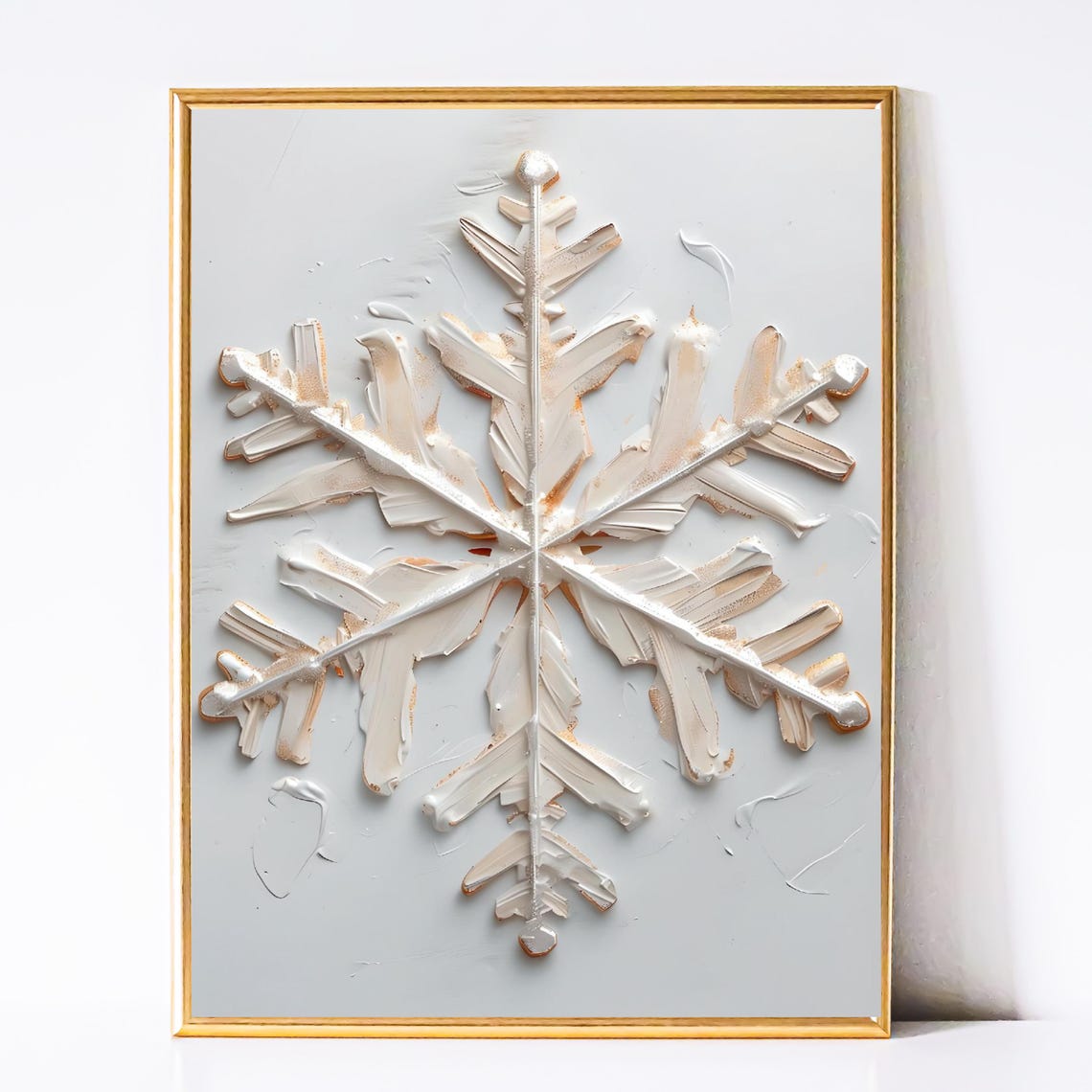 Textured White Snowflake Impasto Painted Modern Winter Wall Art