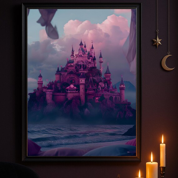 Pink Gothic Castle Wall Art Whimsigoth Fantasy Decor Print 5 Sizes