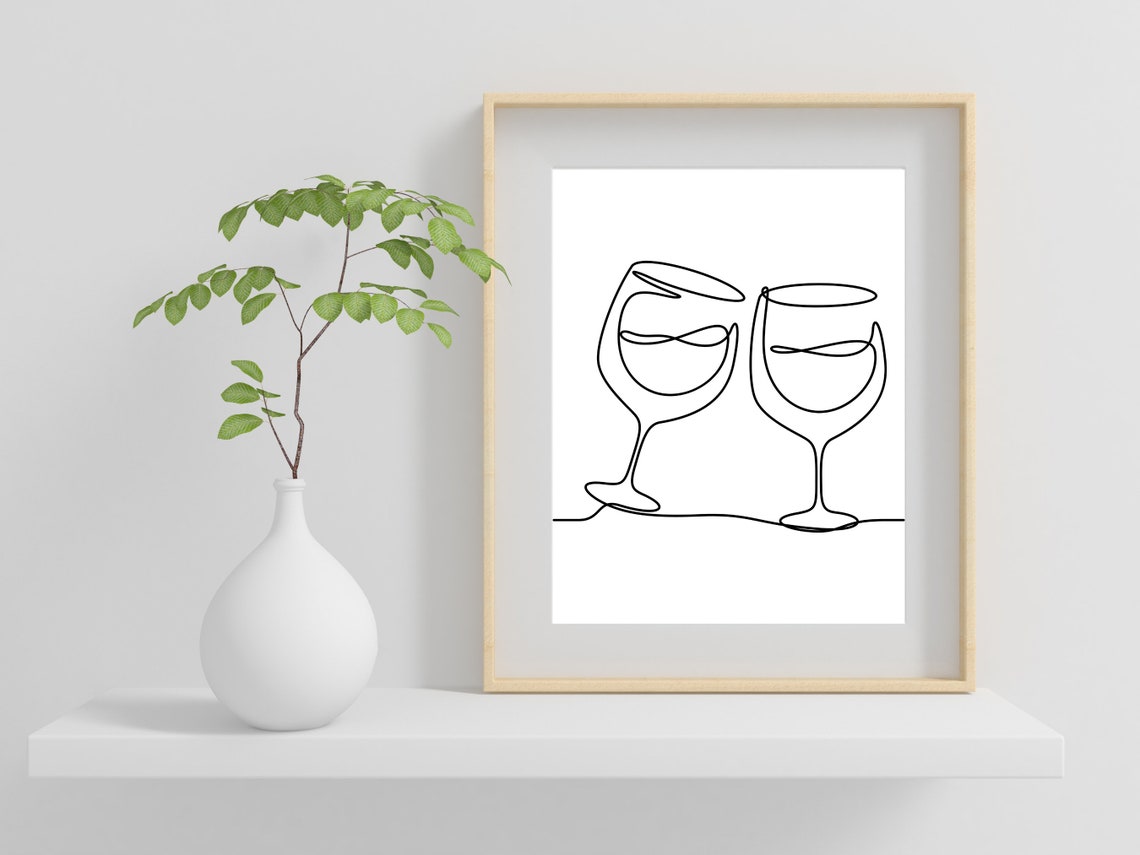 Two Wine Glasses Cheers Toast Minimalist Line Art Kitchen Poster - Image 2