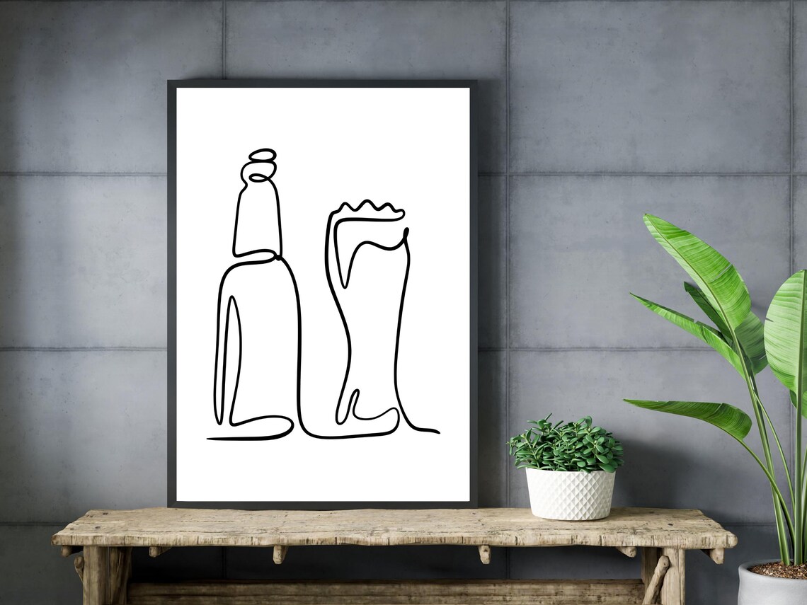 Beer Bottle And Glass One Line Art Bar Decor Man Cave Wall Poster - Image 3