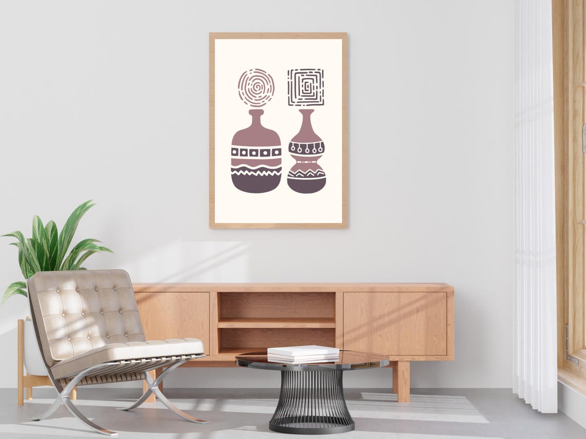 Abstract Patterned Vases Mauve Mid Century Modern Art Poster - Image 4