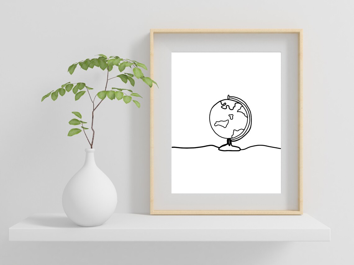 Globe Continuous Line Drawing World Map Line Art Art Print - Image 2