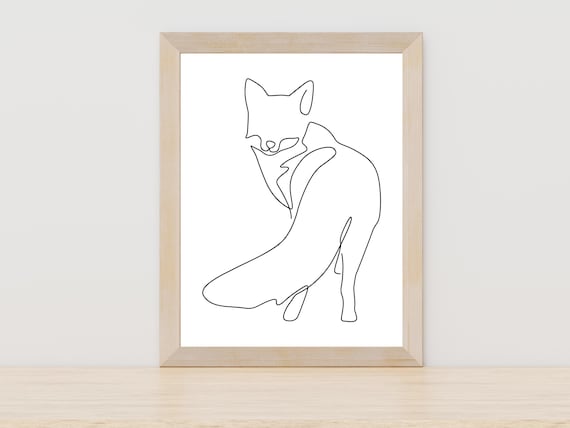 Fox One Line Drawing Minimalist Woodland Animal Modern Art Print