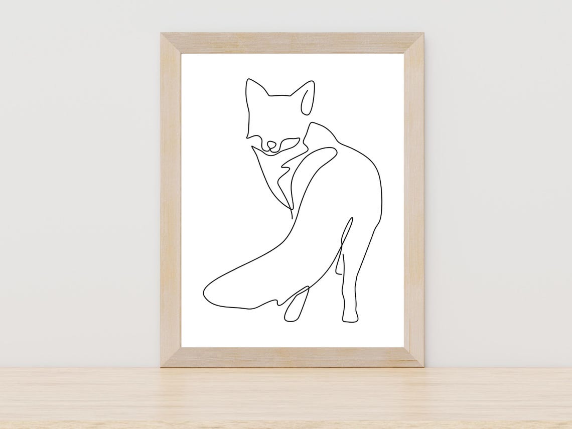 Fox One Line Drawing Minimalist Woodland Animal Modern Art Print