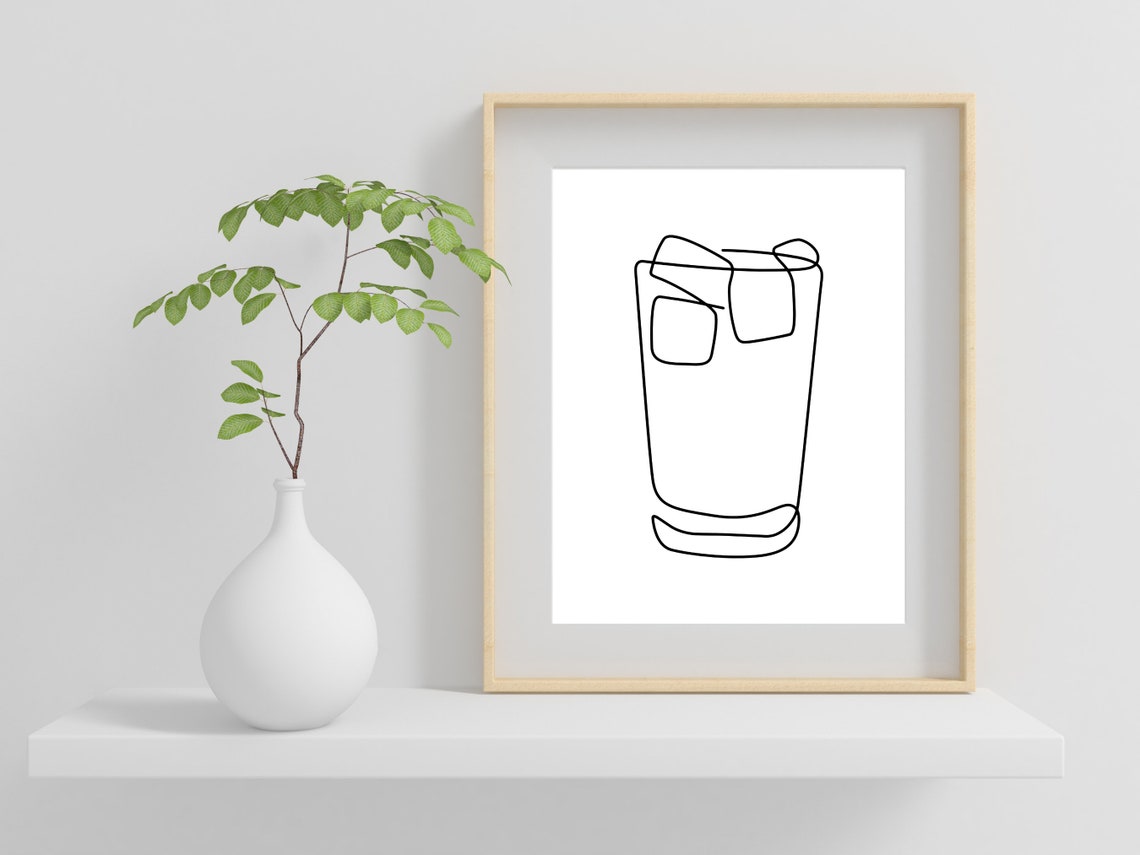 Whiskey Glass Ice One Line Art Bar Kitchen Decor Gift Wall Art - Image 2
